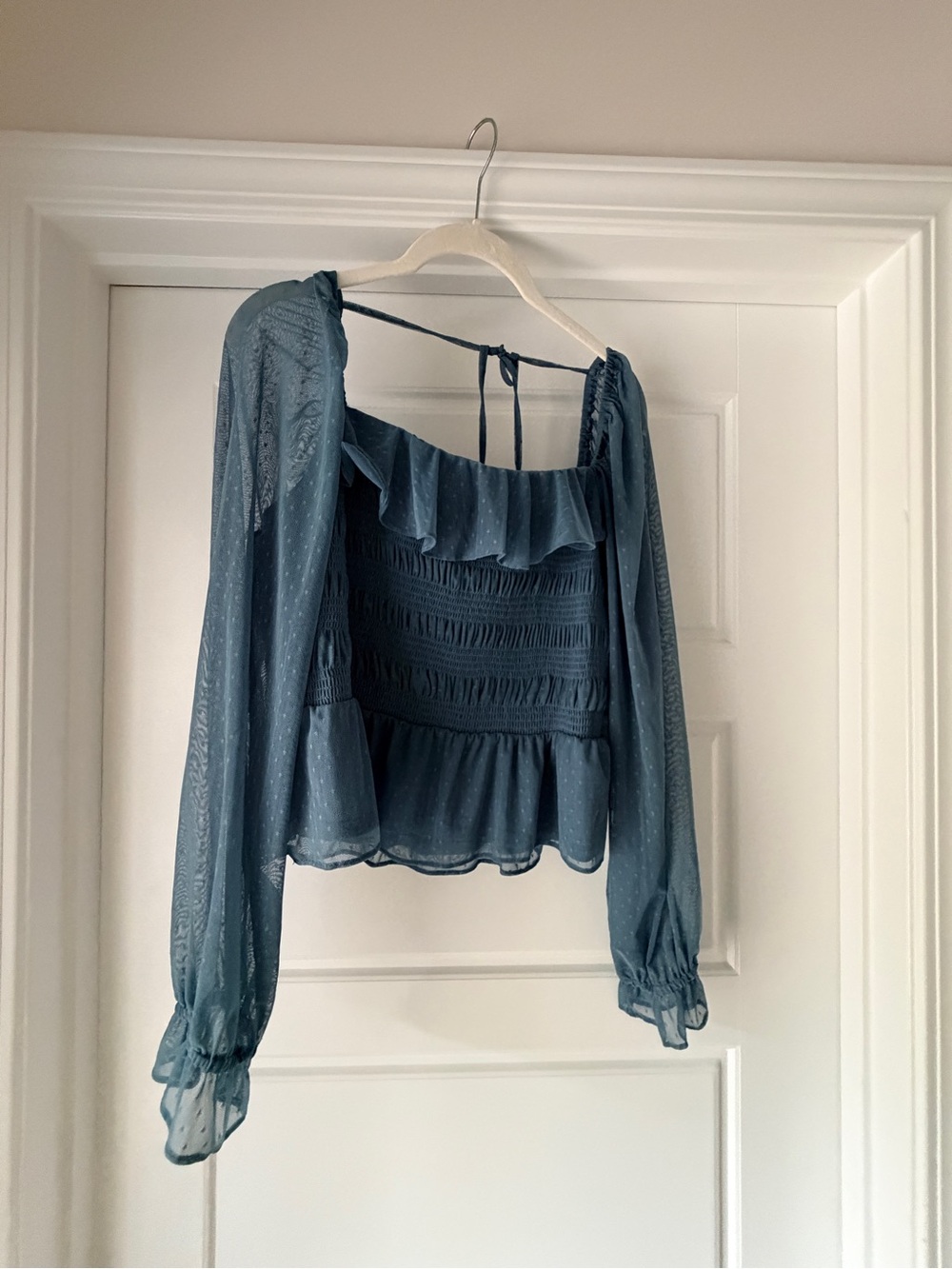 LC Lauren Conrad Sheer Blue Ruffle Crop Blouse